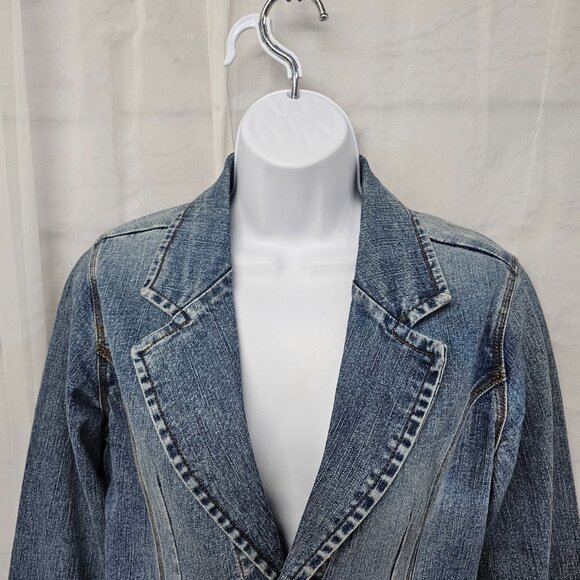 OTB Blue Denim Blazer Jacket Y2K Boho Western Prairie Coastal L - Picture 2 of 11